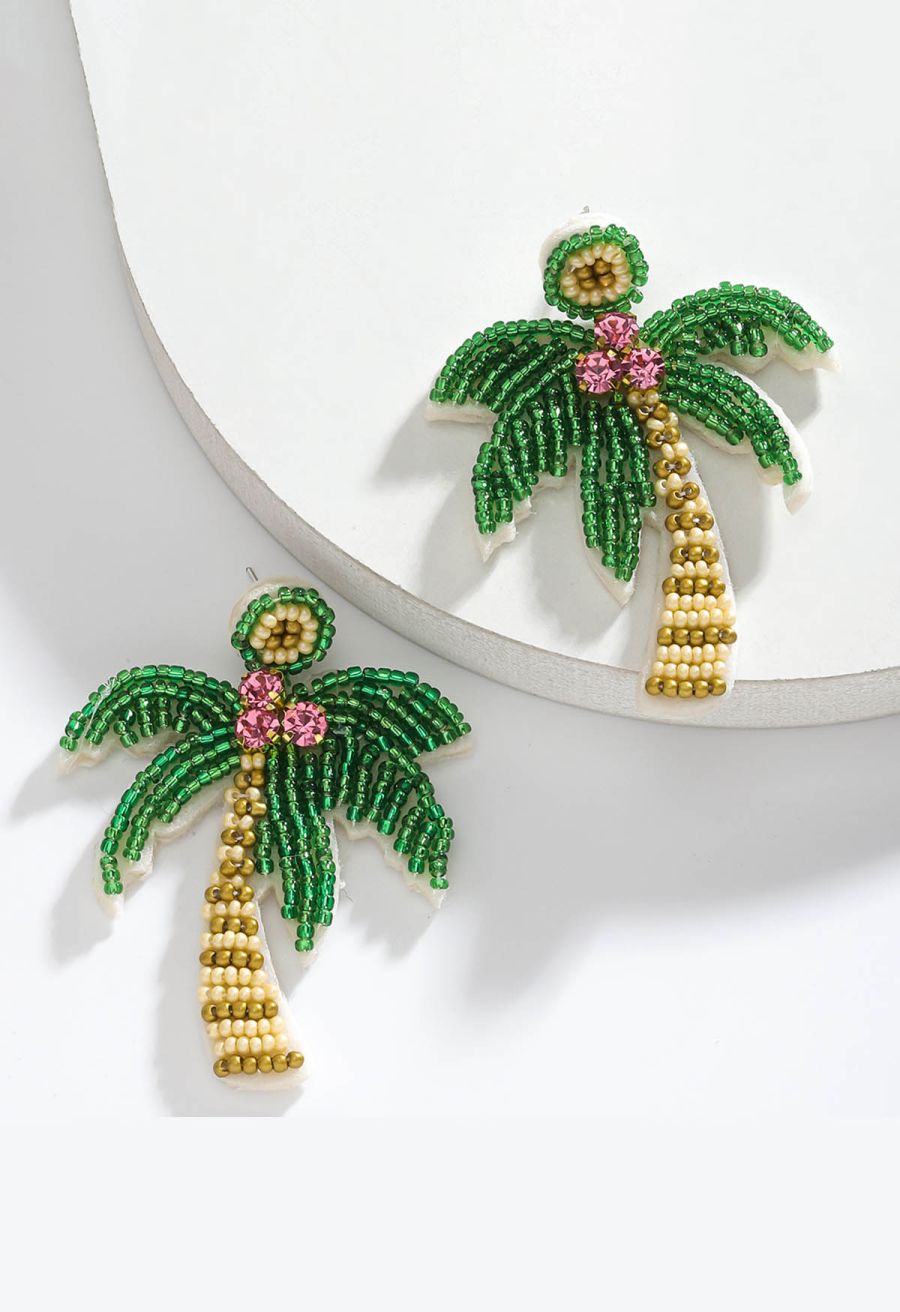 Rhinestone Accents Beaded Coconut Tree Earrings