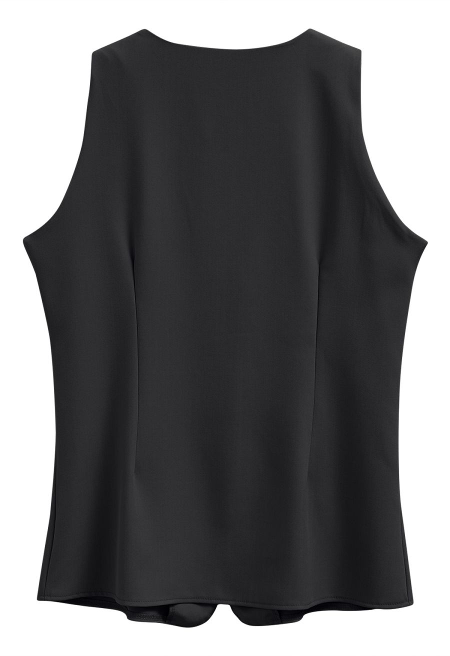 Golden Button Vest and Split Hem Pants Set in Black
