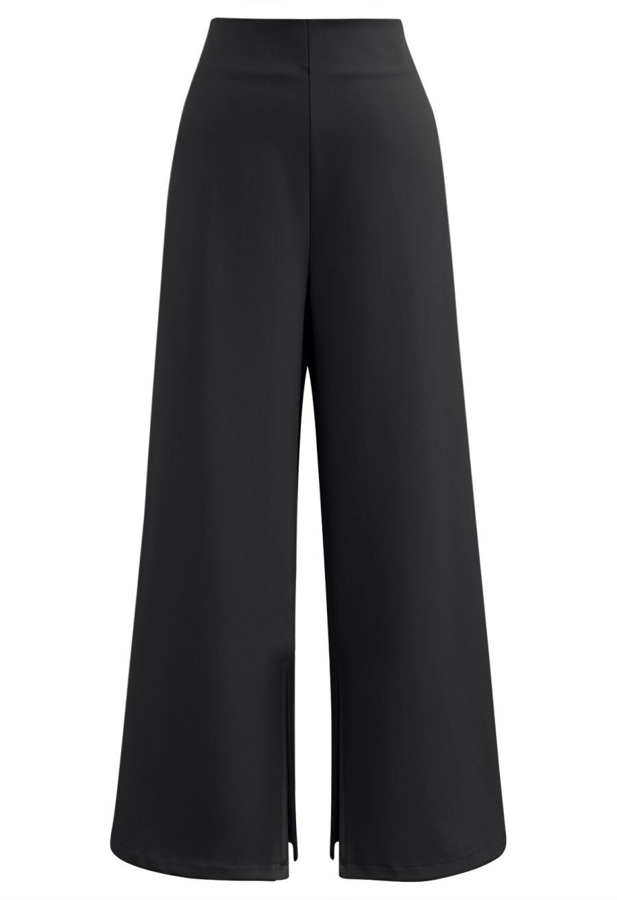 Golden Button Vest and Split Hem Pants Set in Black