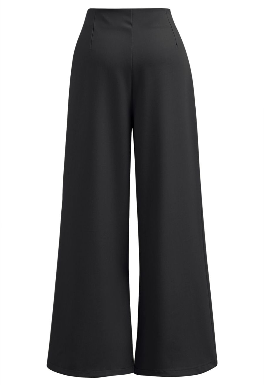 Golden Button Vest and Split Hem Pants Set in Black