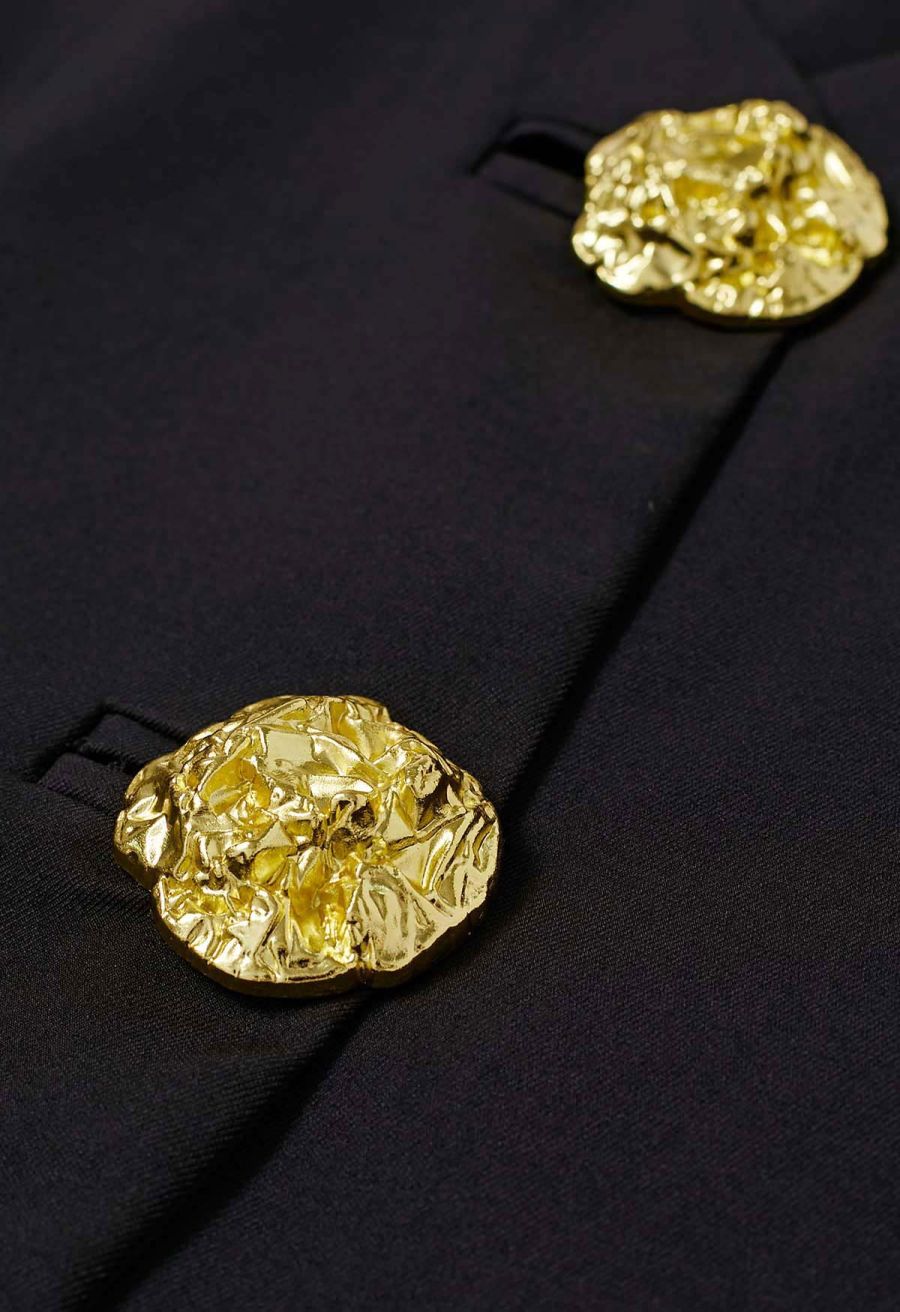 Golden Button Vest and Split Hem Pants Set in Black