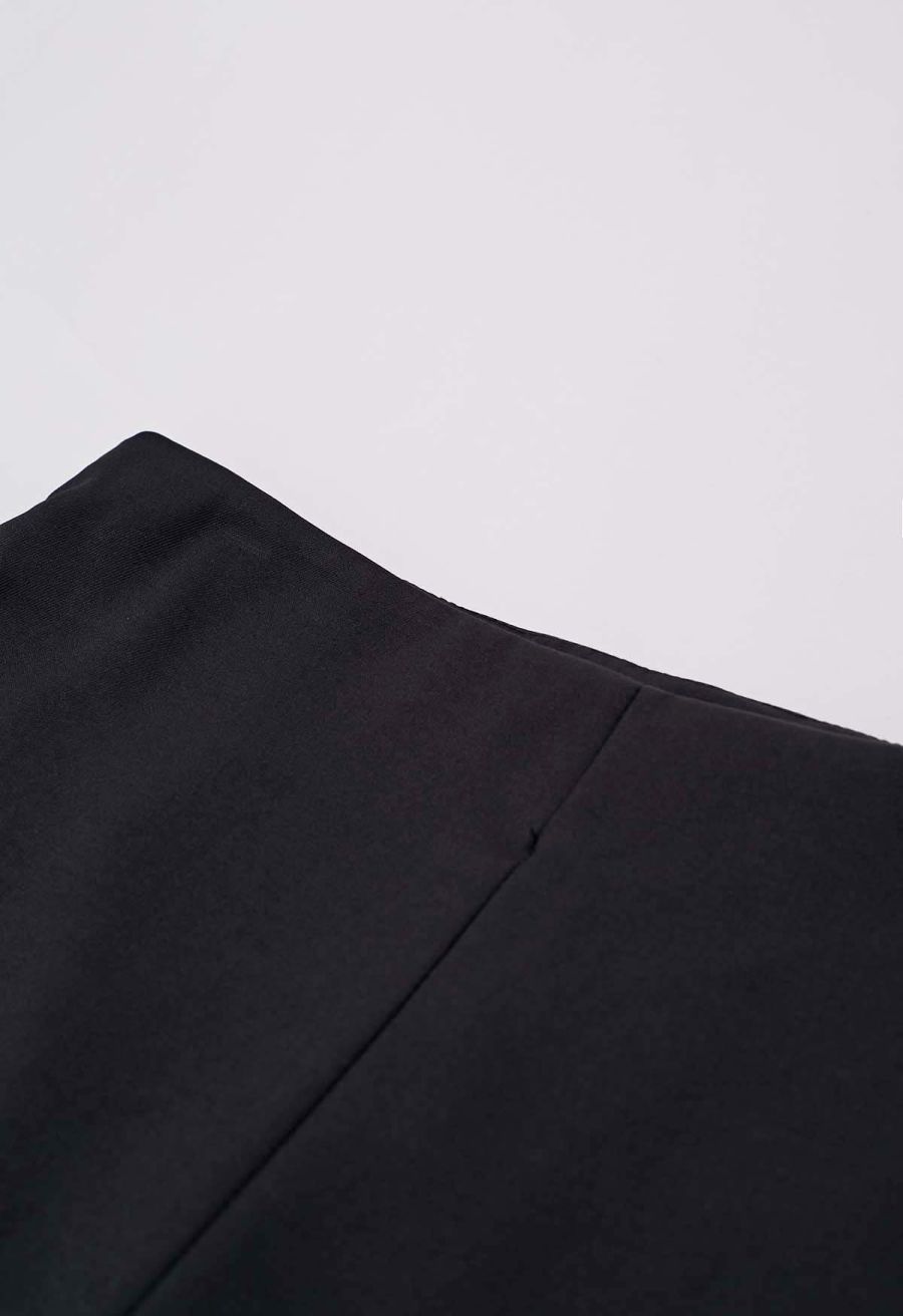 Golden Button Vest and Split Hem Pants Set in Black