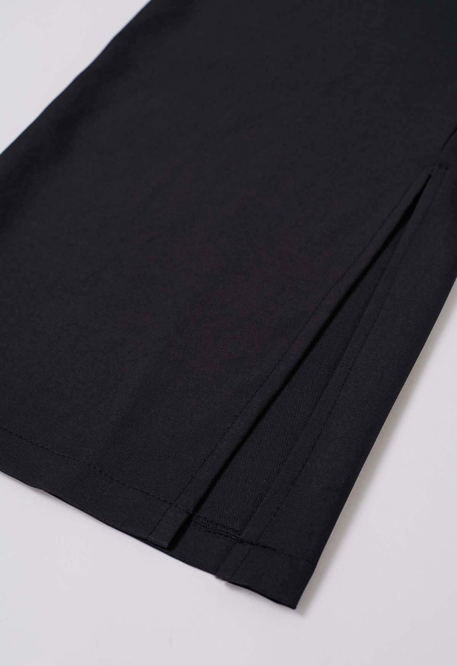 Golden Button Vest and Split Hem Pants Set in Black