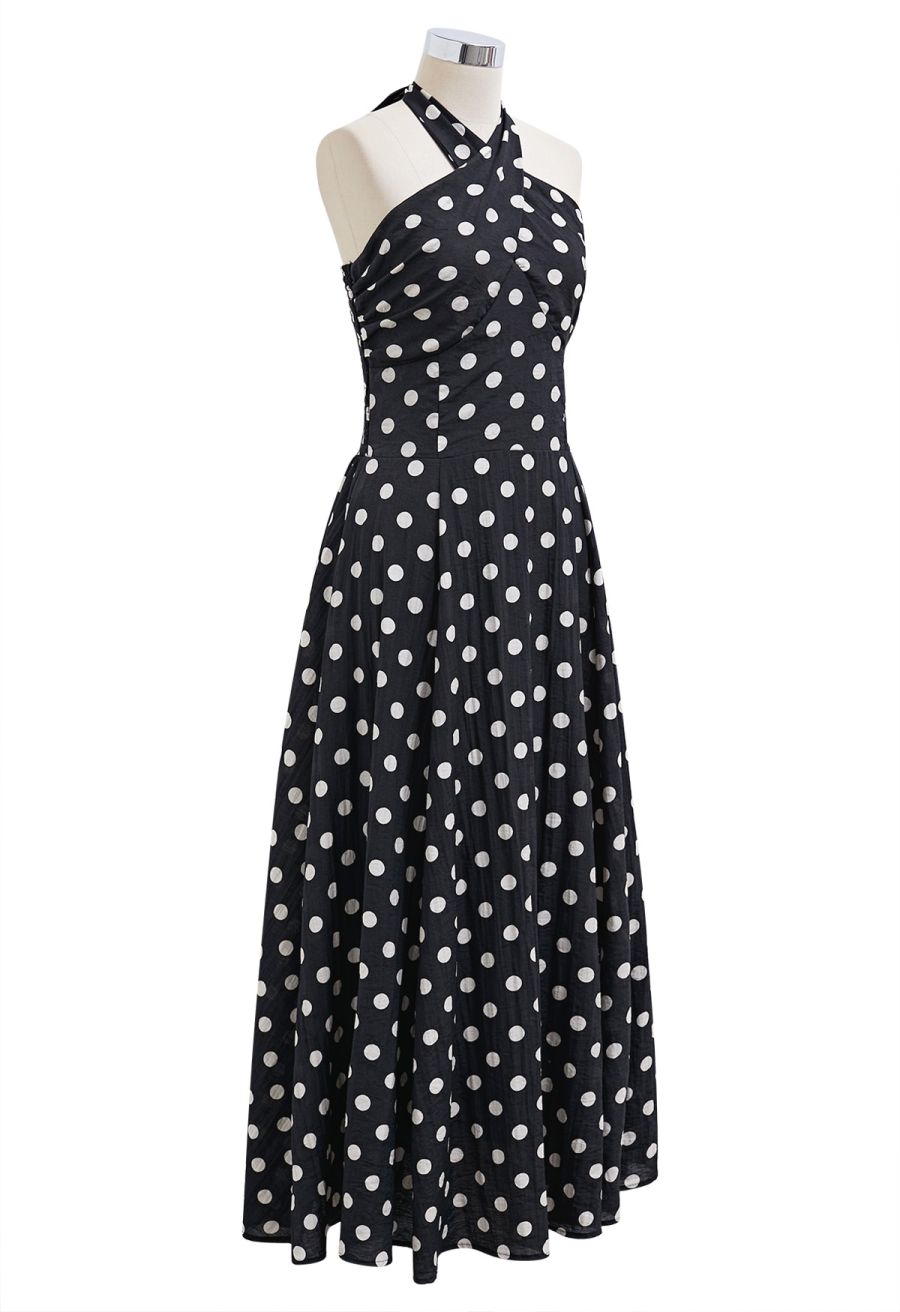 Crisscross Self-Tie Halter Neck Maxi Dress in Dots