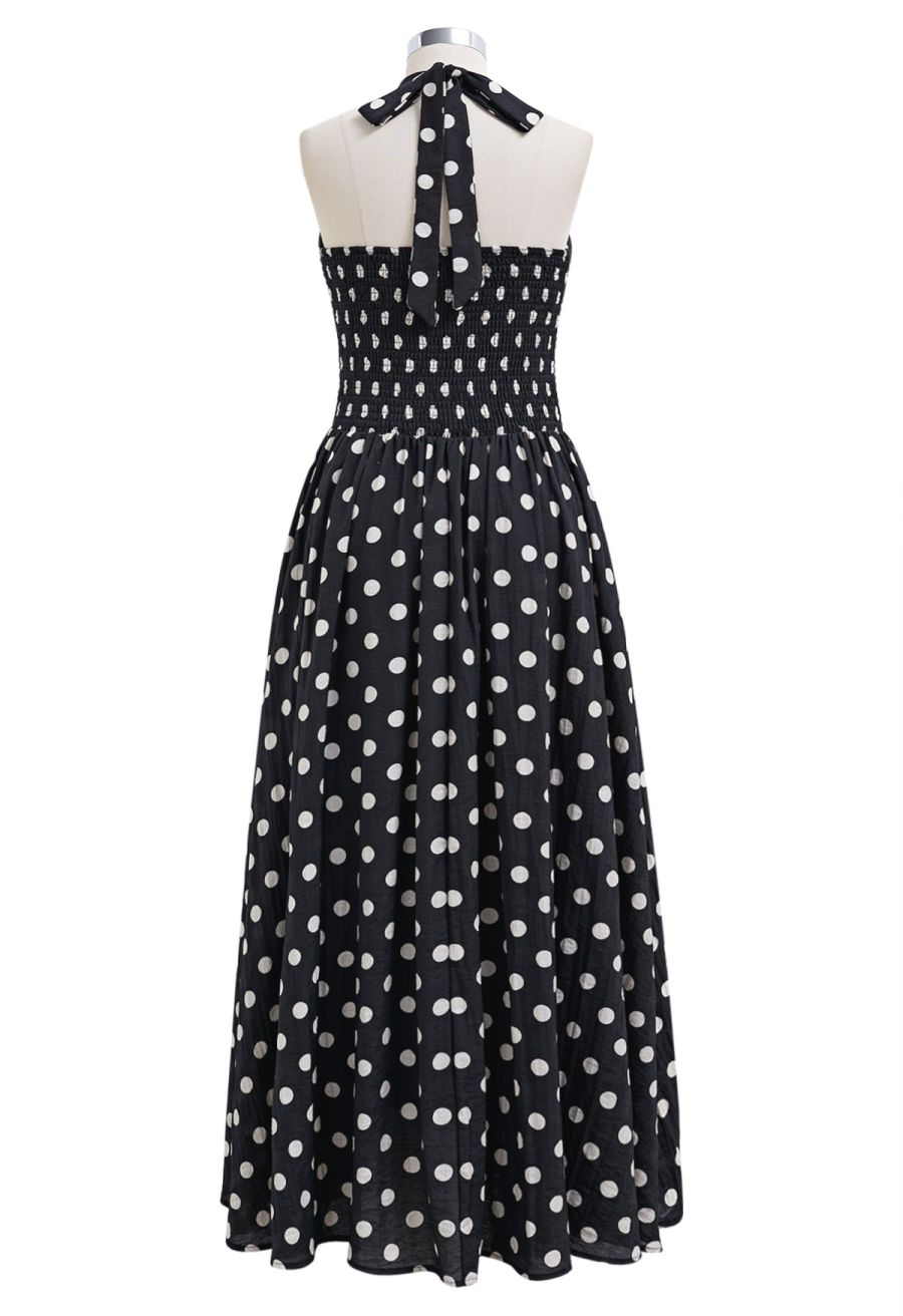 Crisscross Self-Tie Halter Neck Maxi Dress in Dots