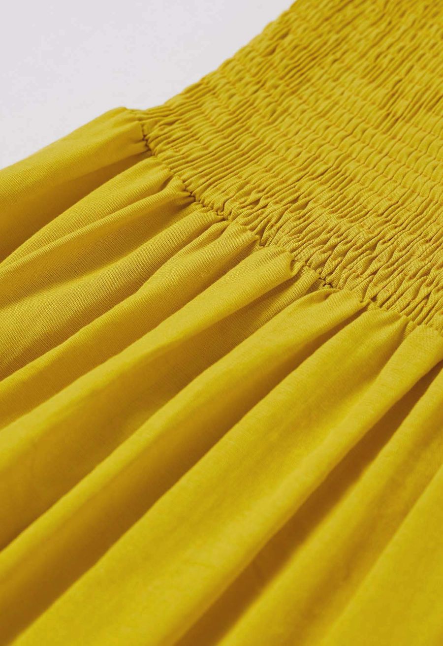 Bow-Tie Shirred Back Maxi Halter Dress in Mustard