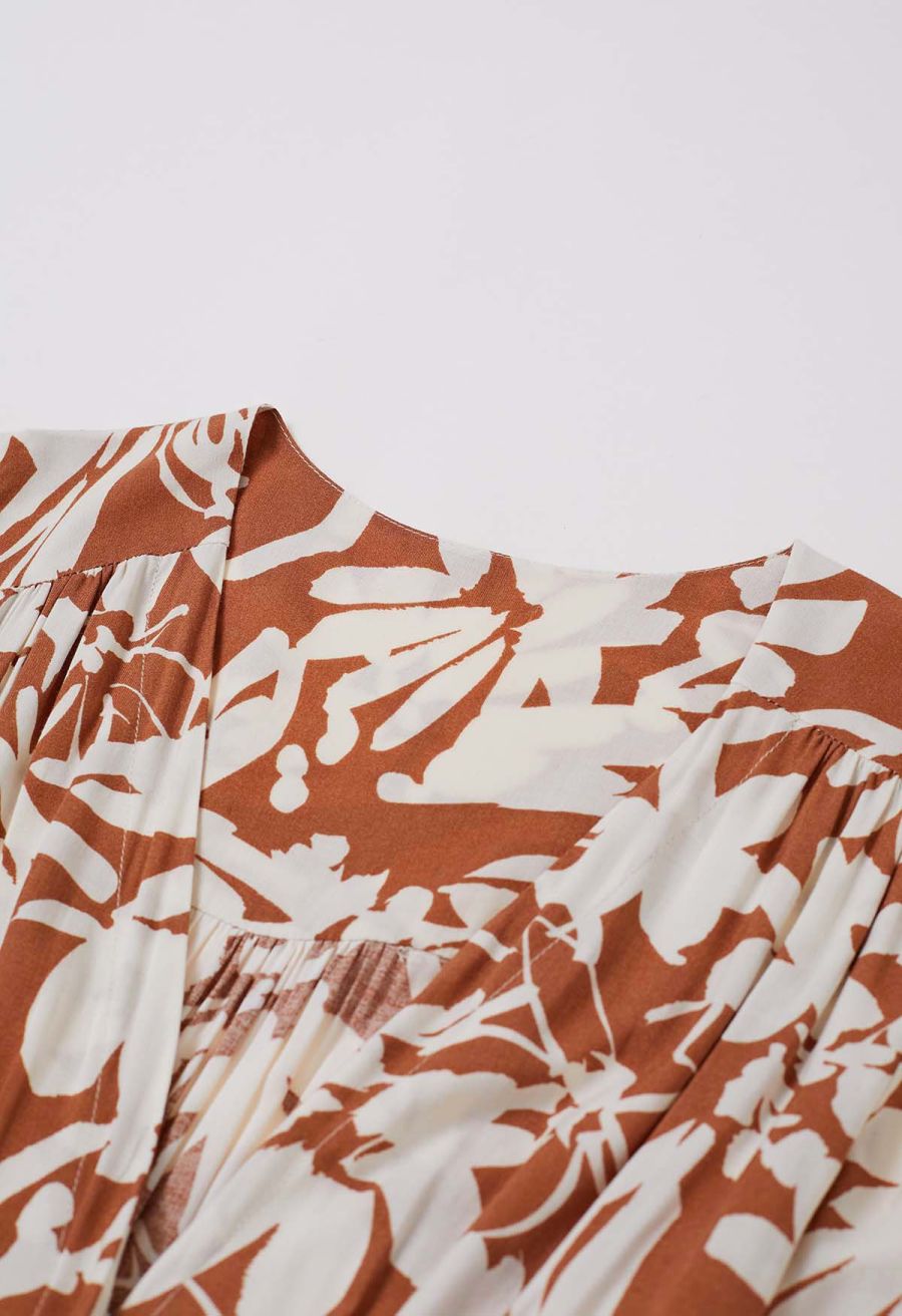 Floral Shadow Deep V-Neck Button Down Maxi Dress
