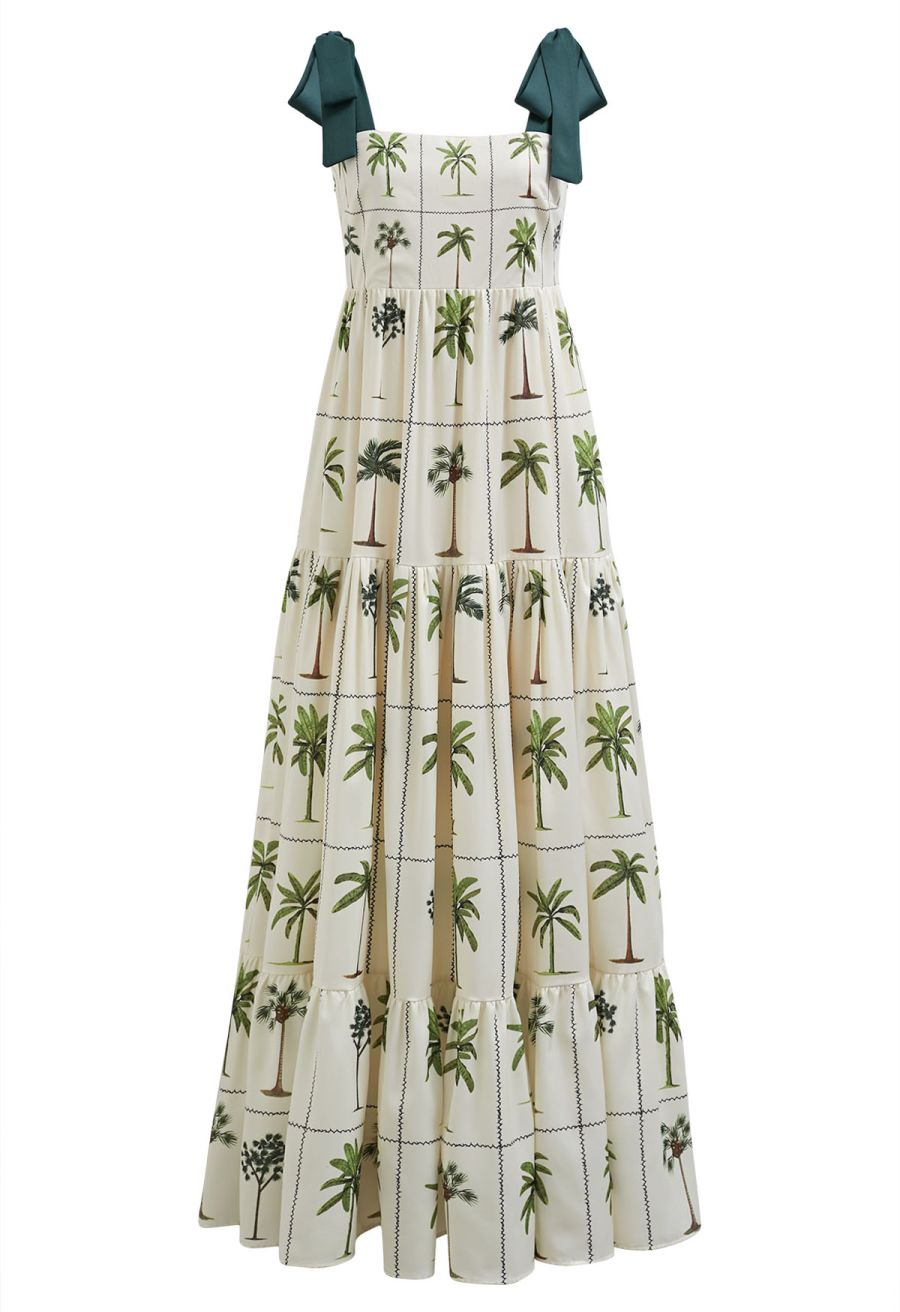 Tropical Tree Tie-Shoulder Cami Maxi Dress