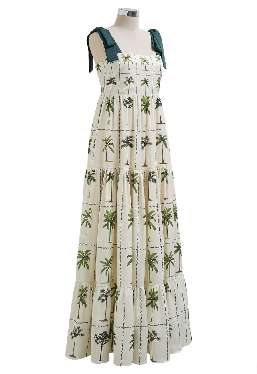 Tropical Tree Tie-Shoulder Cami Maxi Dress