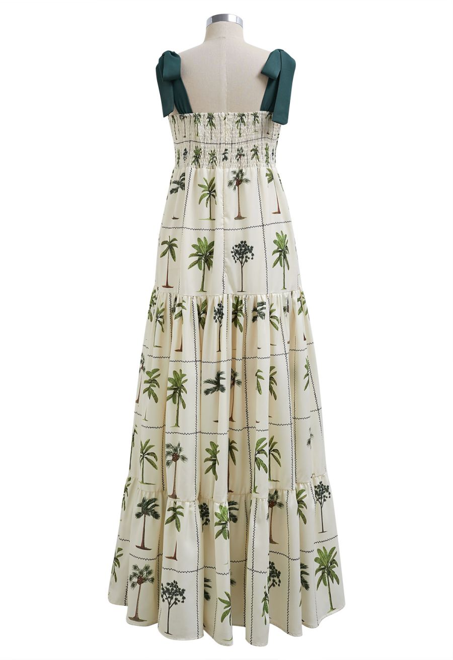 Tropical Tree Tie-Shoulder Cami Maxi Dress