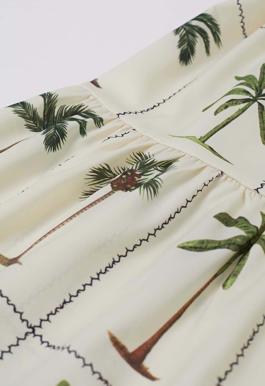 Tropical Tree Tie-Shoulder Cami Maxi Dress