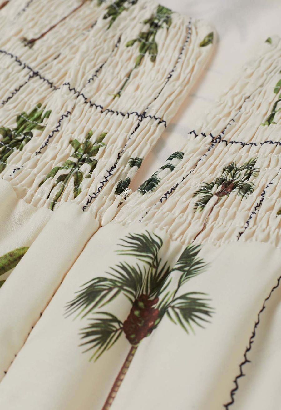 Tropical Tree Tie-Shoulder Cami Maxi Dress