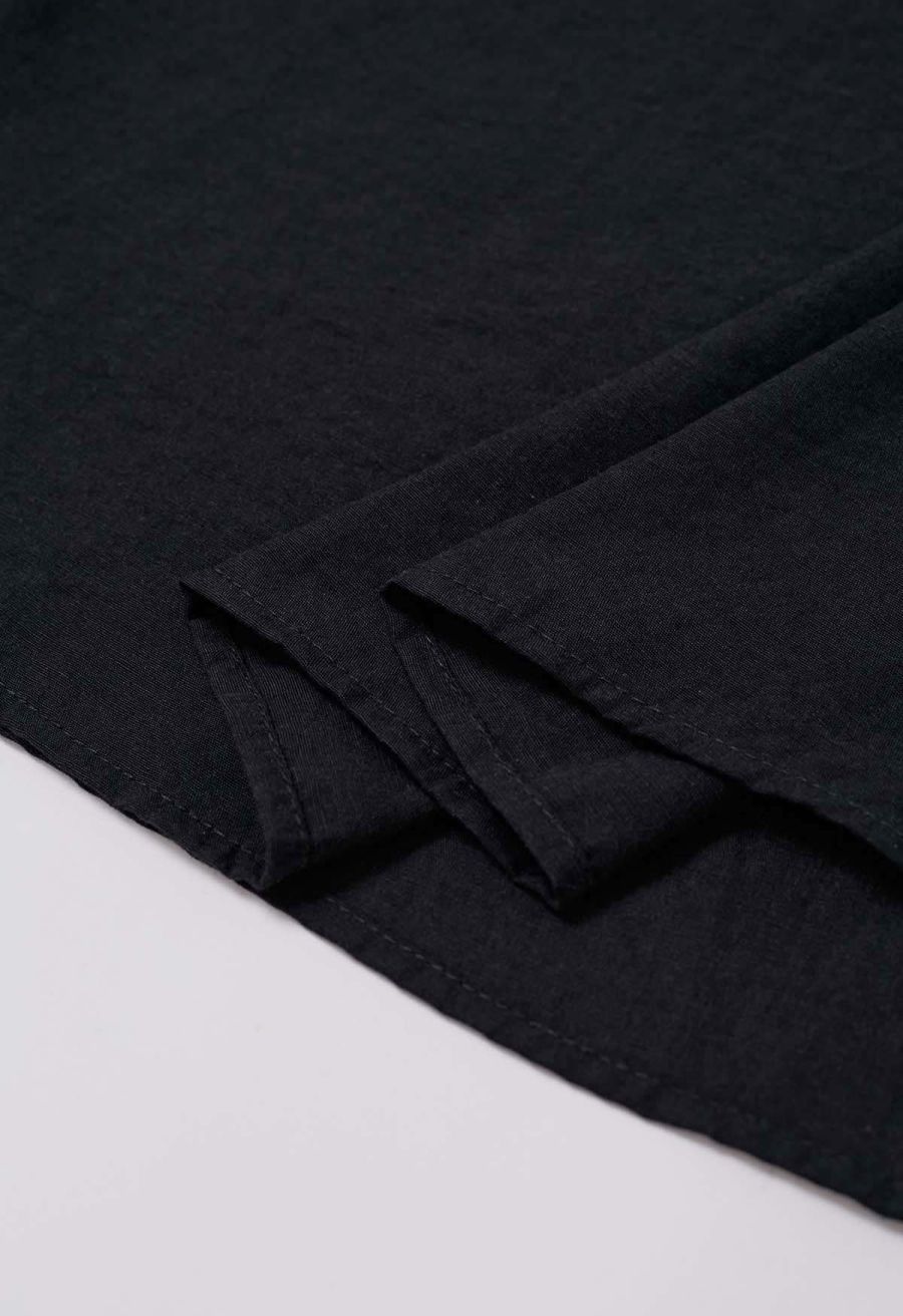 Bow-Tie Shirred Back Maxi Halter Dress in Black