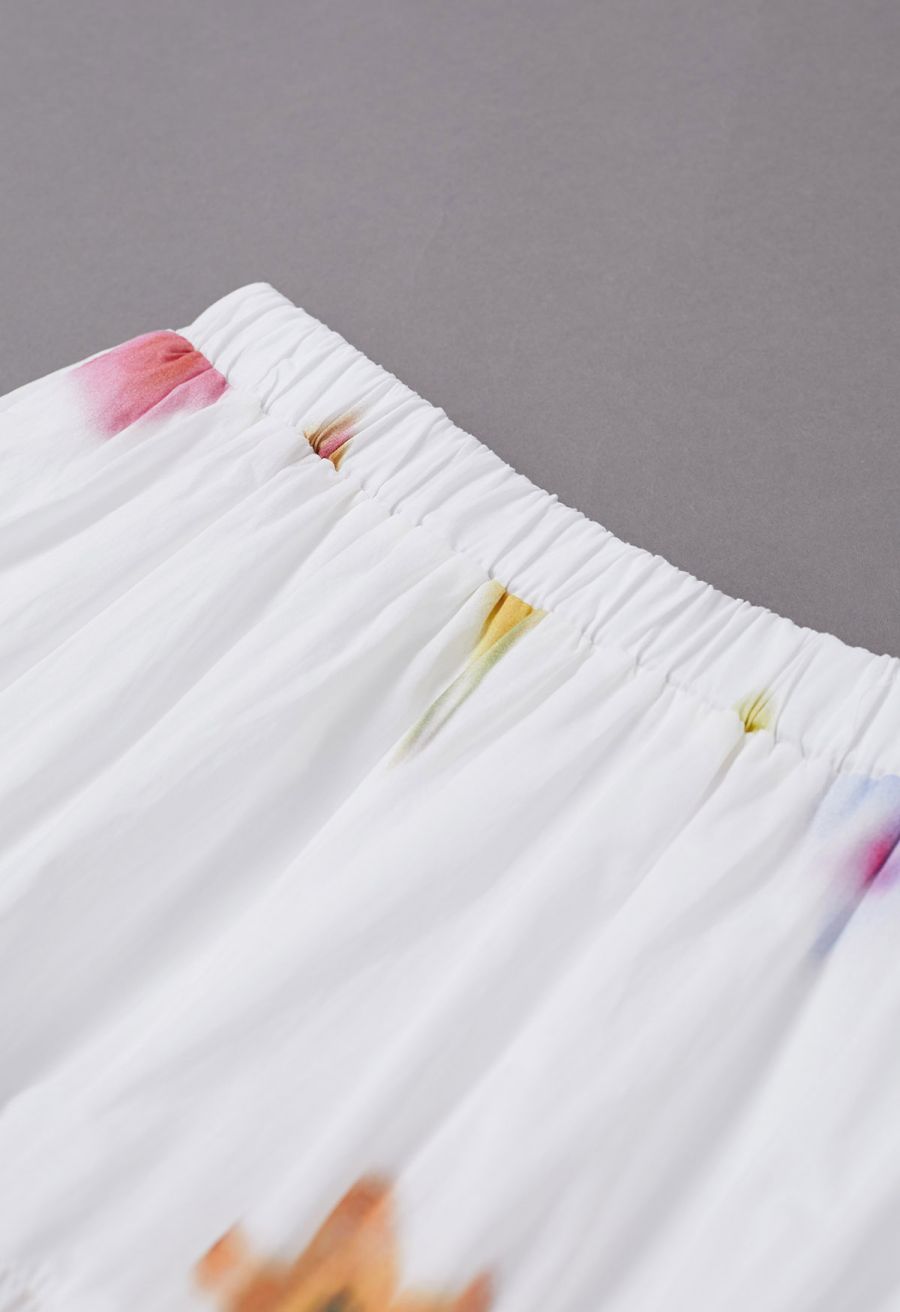 Watercolor Flower Tiered Cotton Maxi Skirt