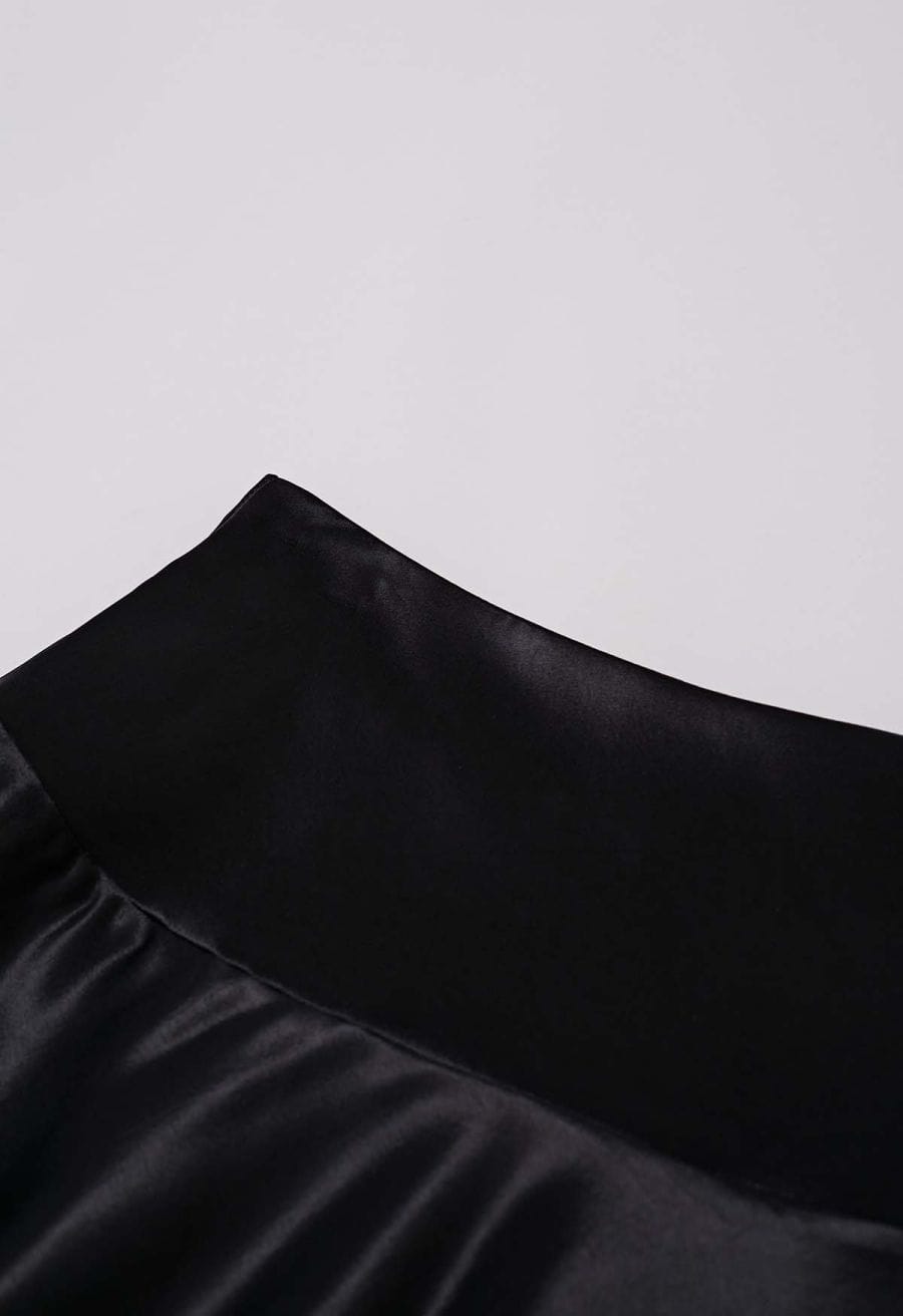 Sleek Satin High Waist A-Line Maxi Skirt in Black