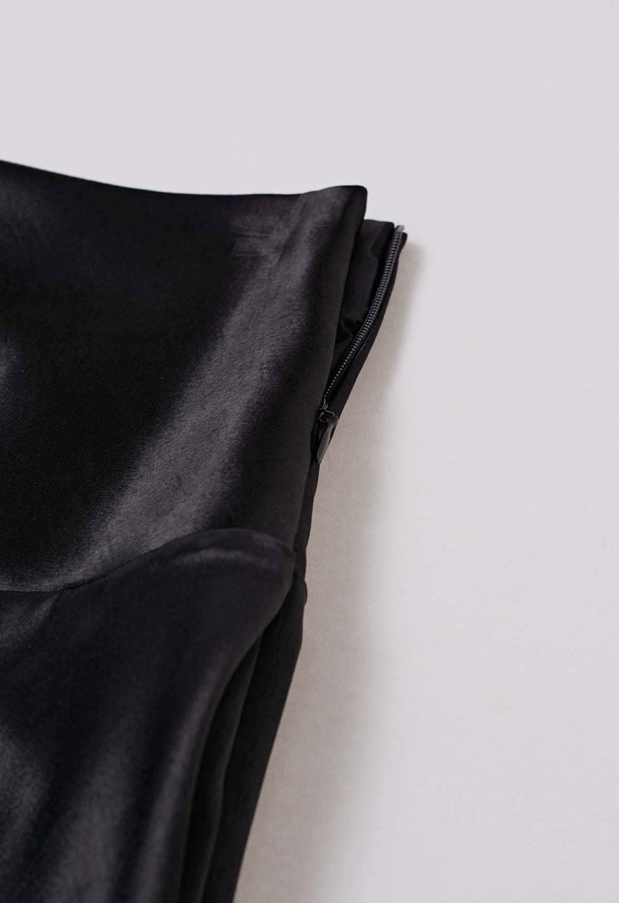 Sleek Satin High Waist A-Line Maxi Skirt in Black