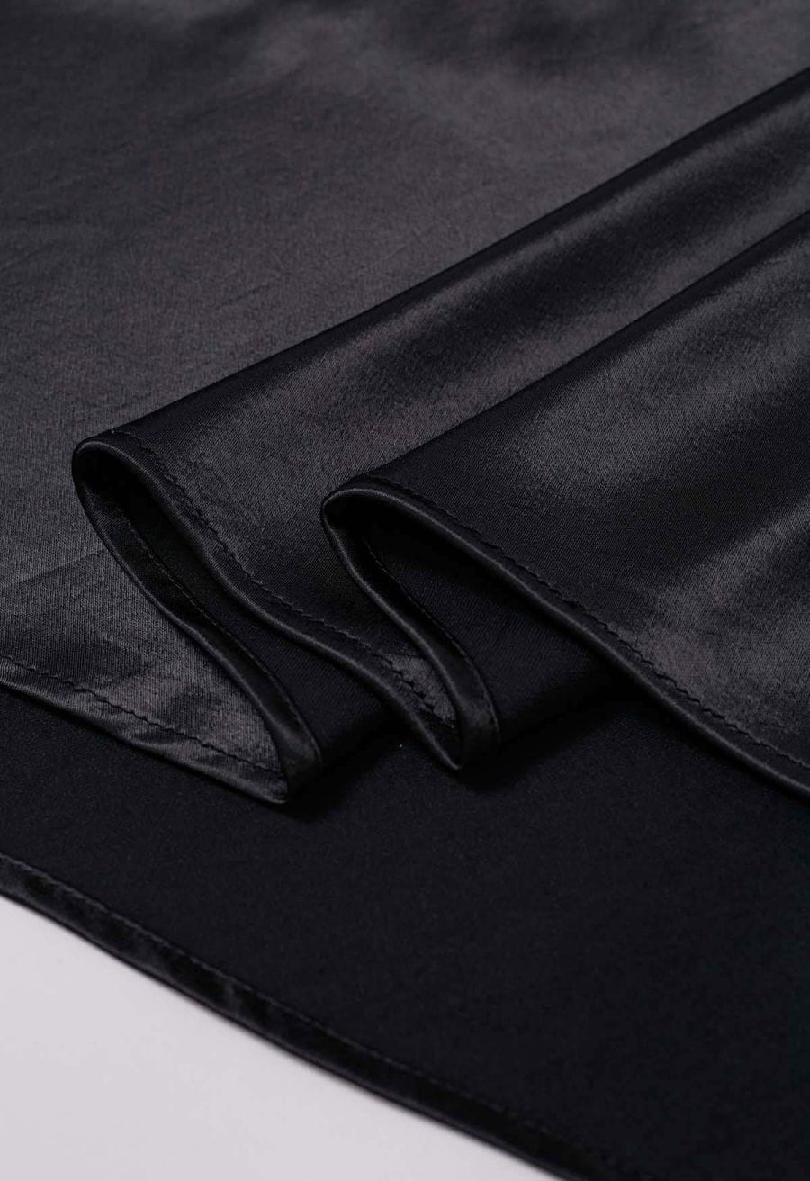 Sleek Satin High Waist A-Line Maxi Skirt in Black