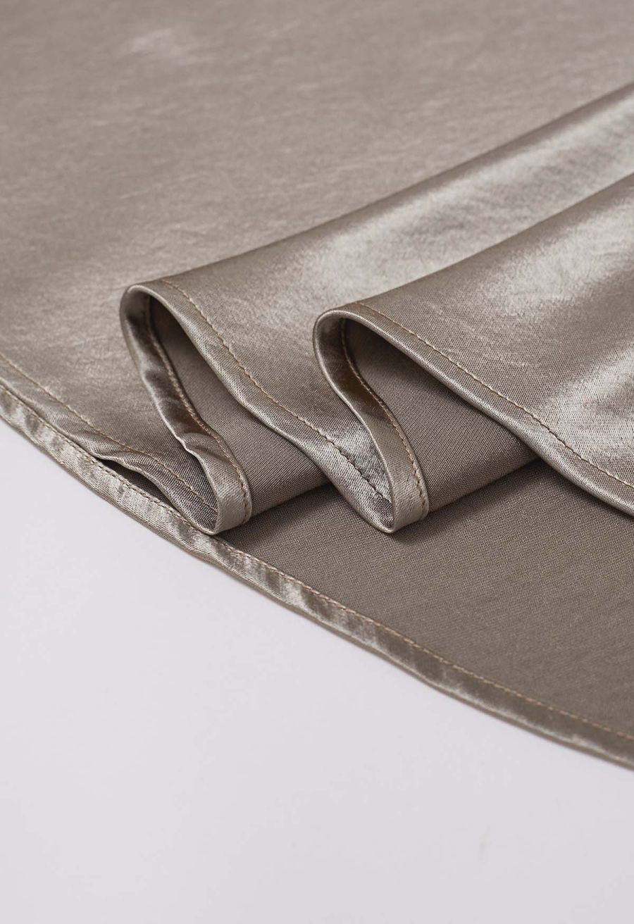 Sleek Satin High Waist A-Line Maxi Skirt in Taupe