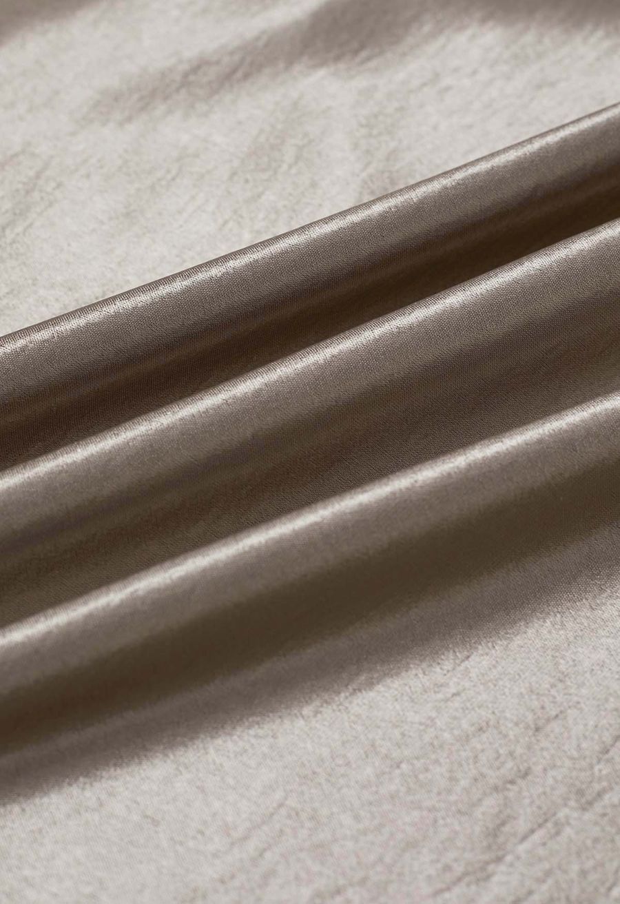 Sleek Satin High Waist A-Line Maxi Skirt in Taupe
