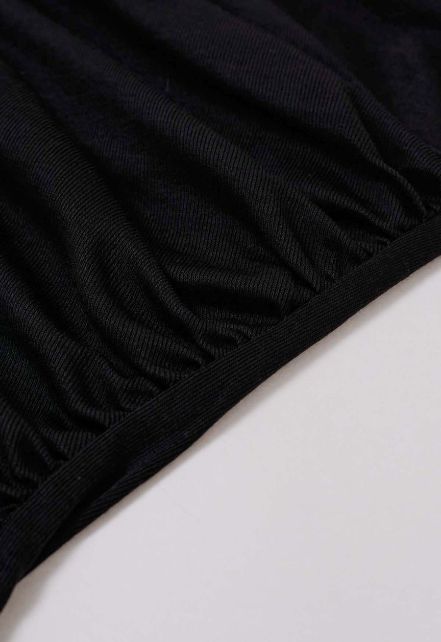 Ruched Faux-Wrap Sleeveless Top in Black