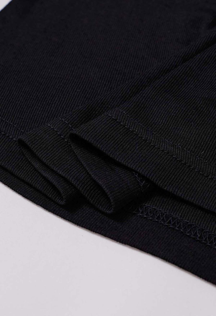 Ruched Faux-Wrap Sleeveless Top in Black