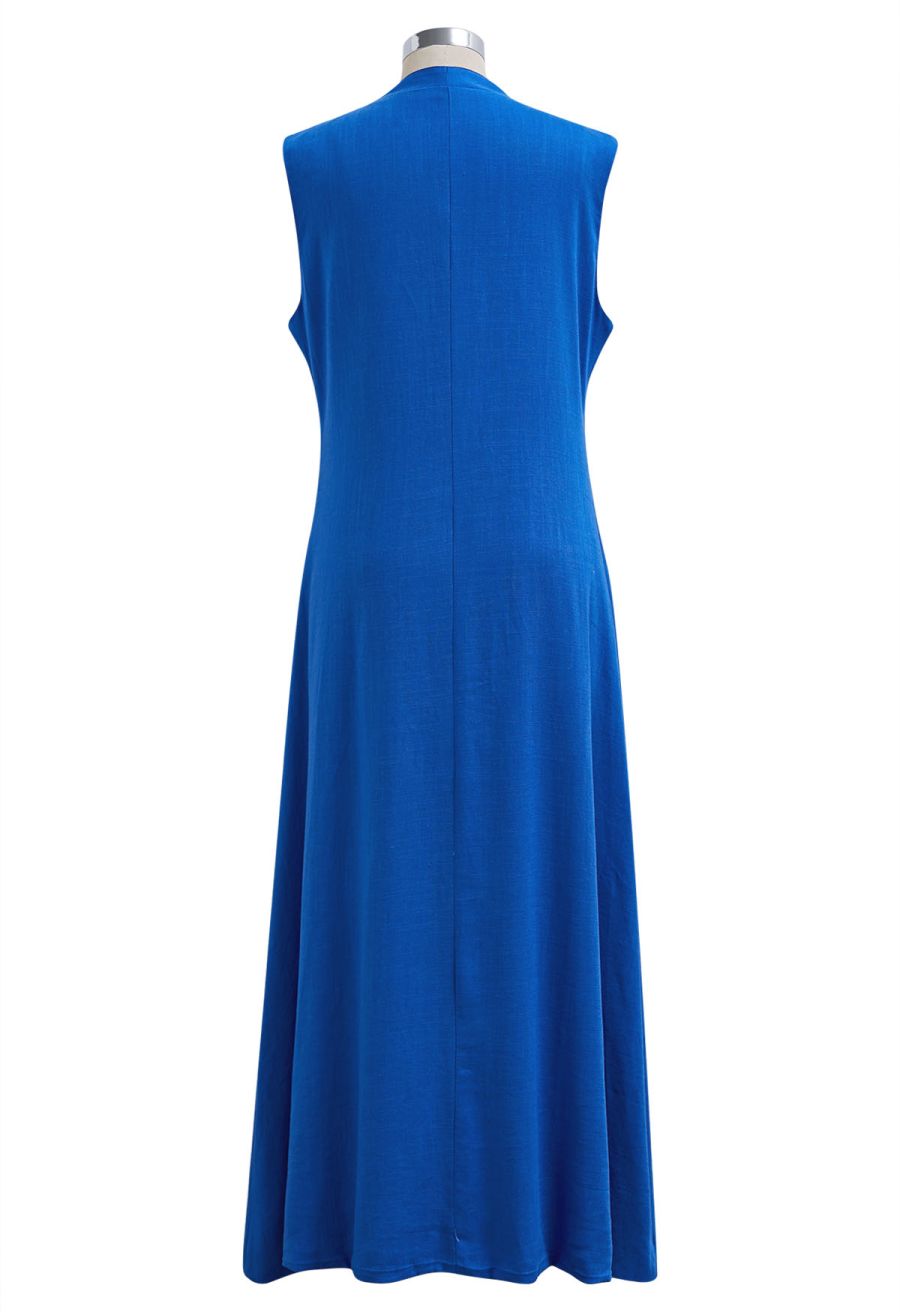 Flap Pocket Button Down Sleeveless Maxi Dress in Indigo