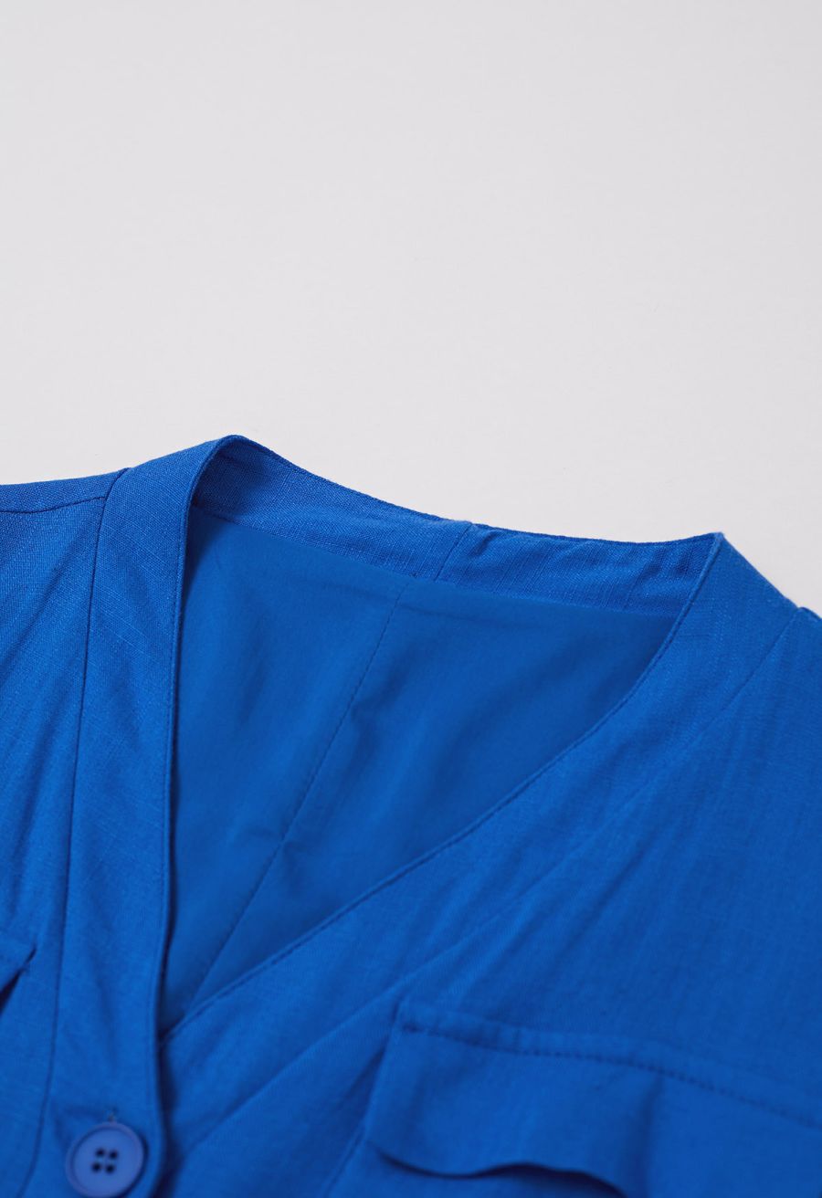Flap Pocket Button Down Sleeveless Maxi Dress in Indigo