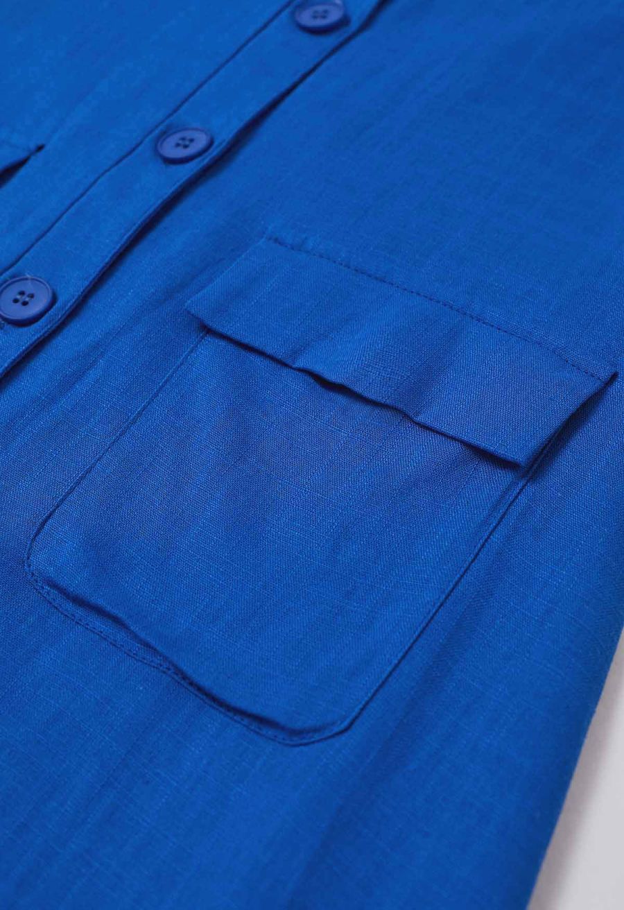 Flap Pocket Button Down Sleeveless Maxi Dress in Indigo