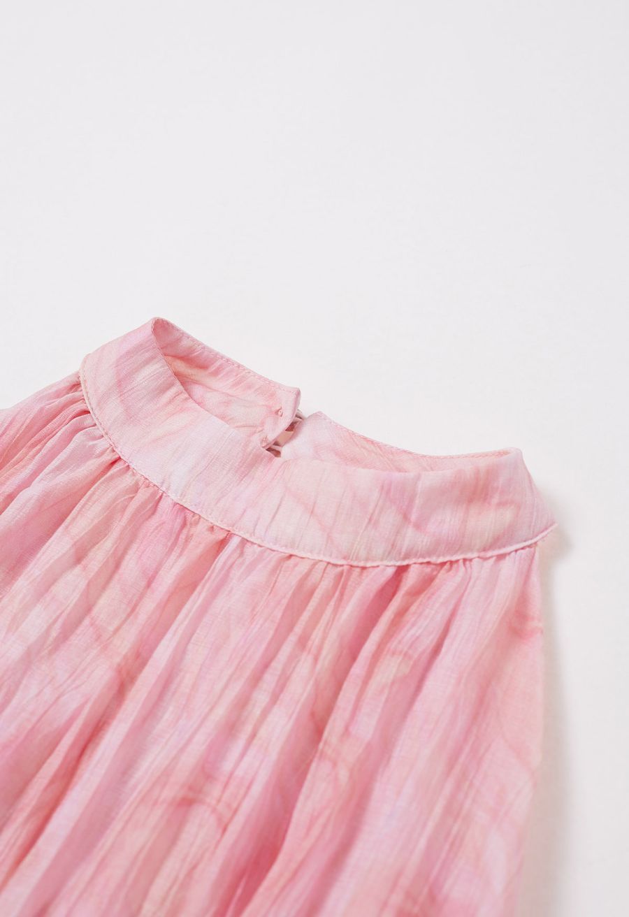 Abstract Printed Crinkled Halter Midi Dress in Pink