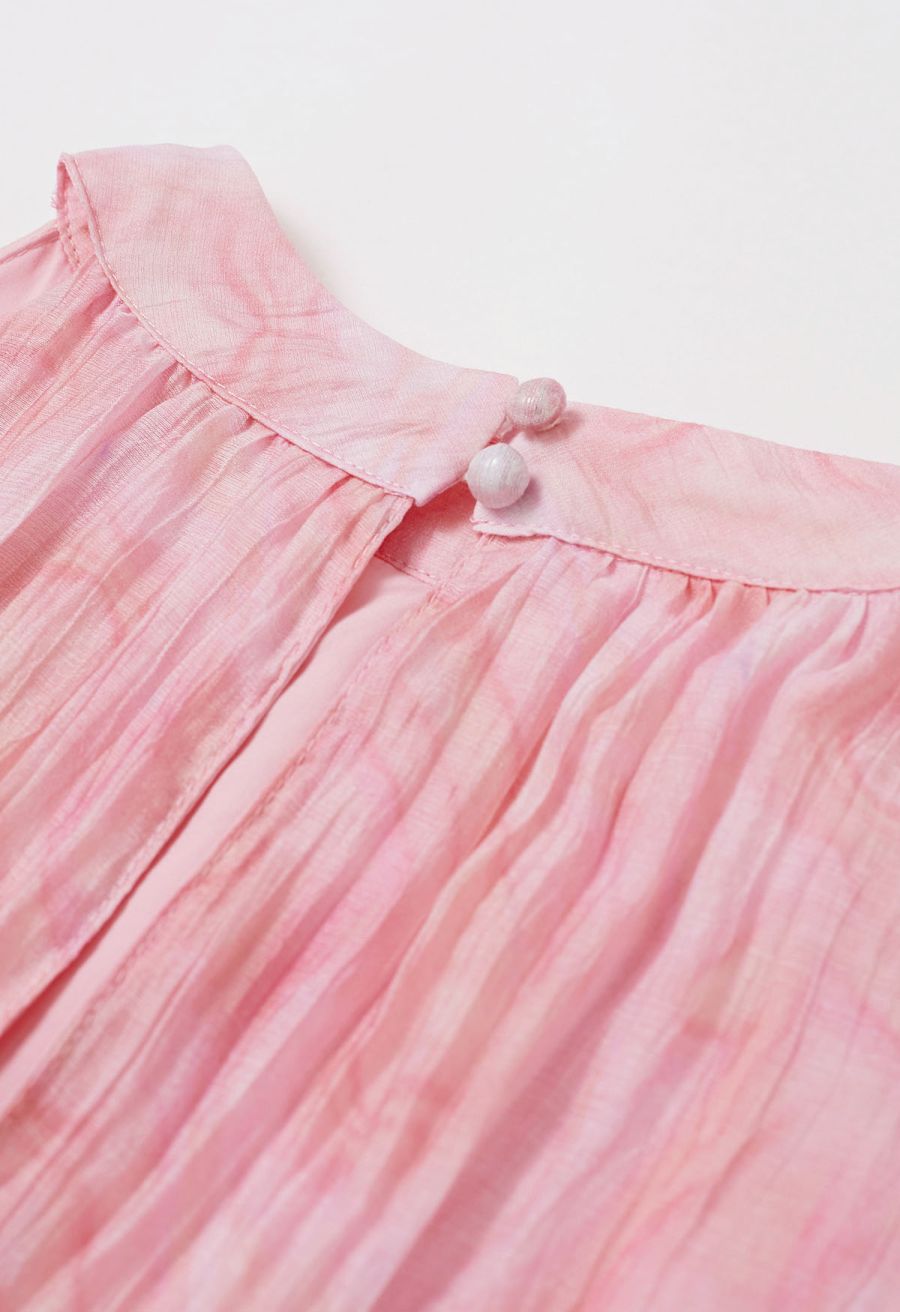 Abstract Printed Crinkled Halter Midi Dress in Pink