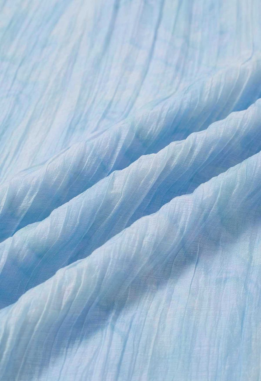 Abstract Printed Crinkled Halter Midi Dress in Light Blue