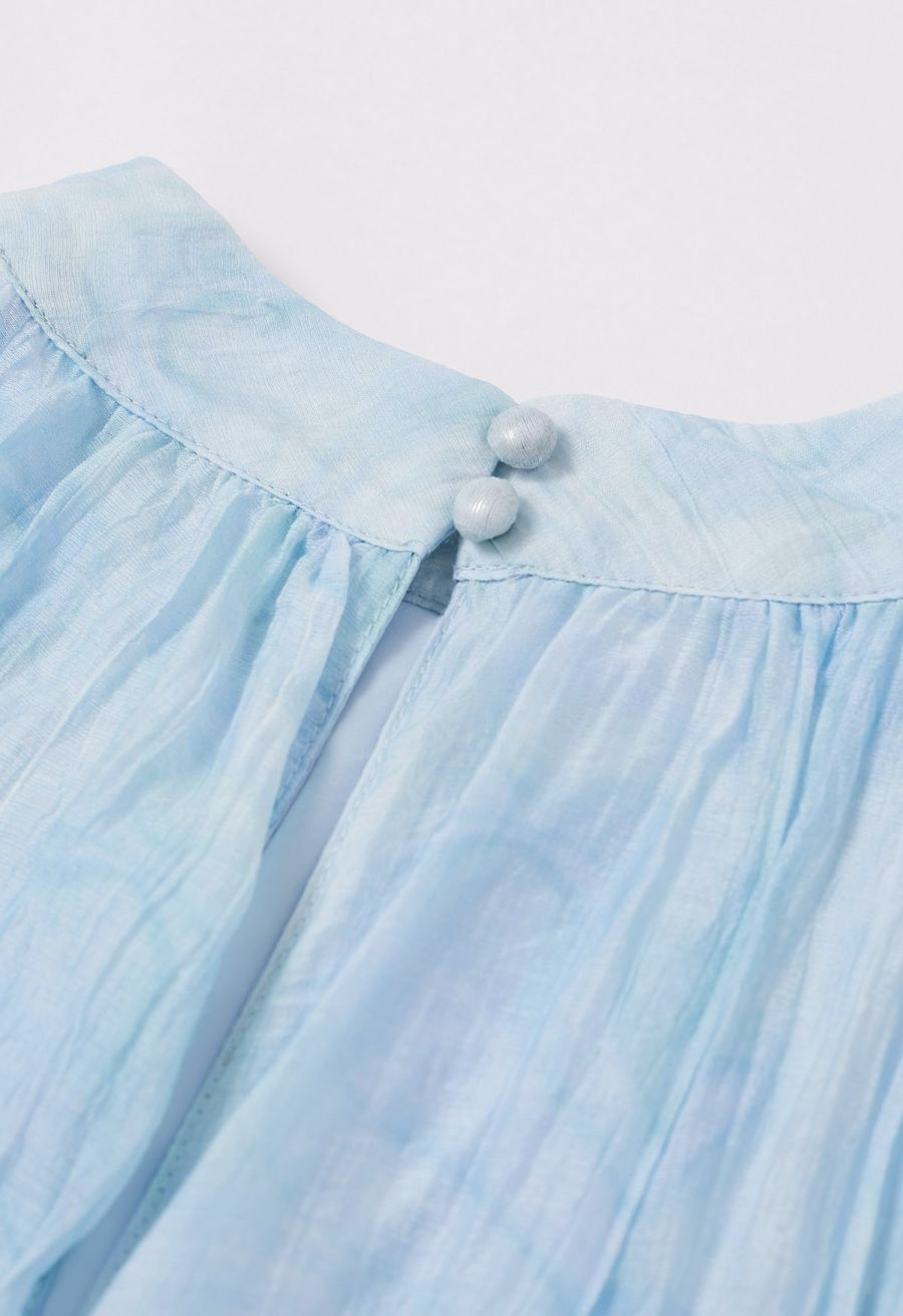 Abstract Printed Crinkled Halter Midi Dress in Light Blue