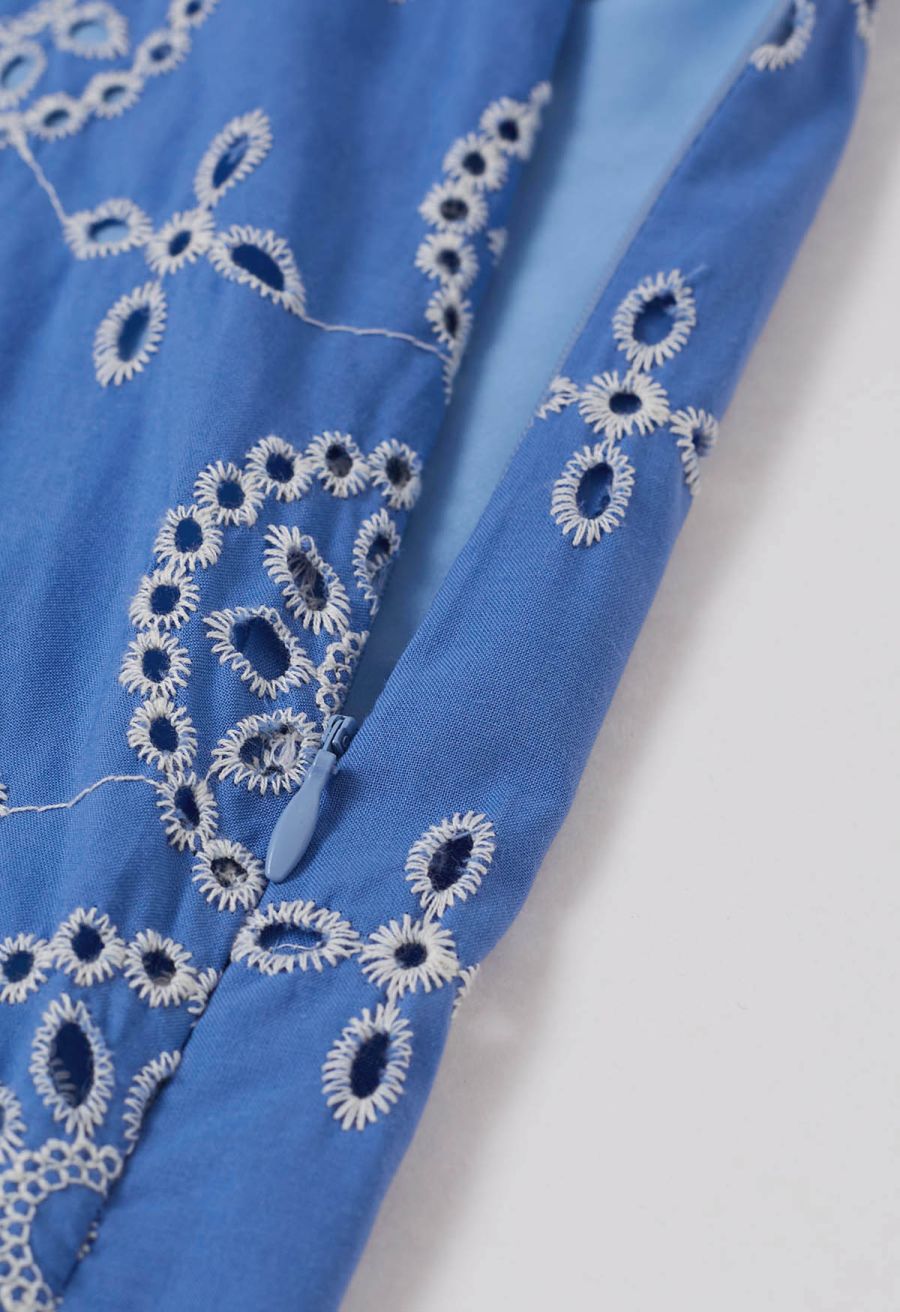 Open Back Ruffle Floral Embroidery Eyelet Maxi Dress