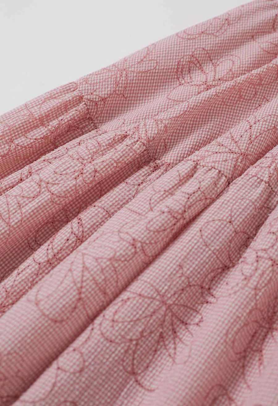 Flower Eyelet Gingham Shirred Cami Dress in Pink