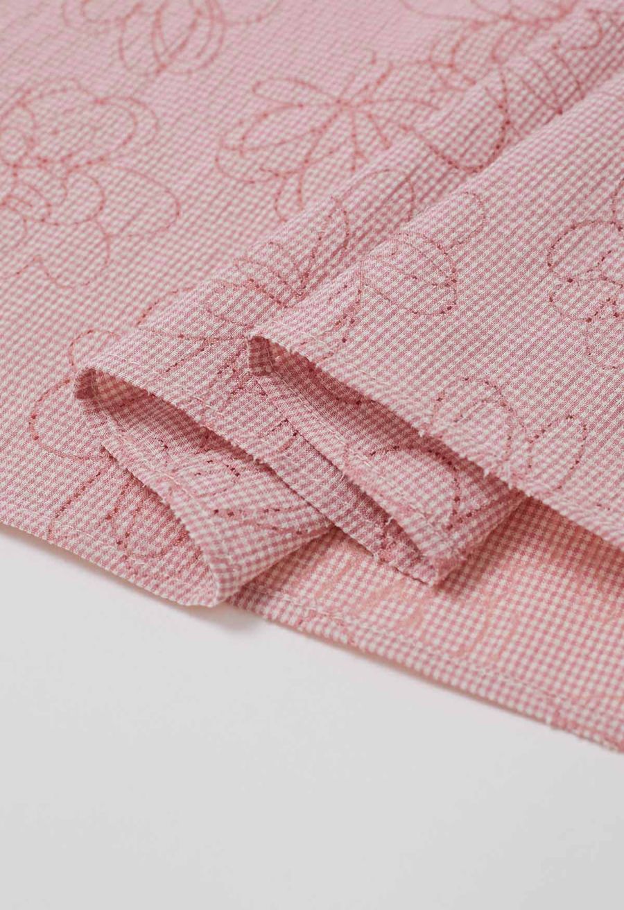 Flower Eyelet Gingham Shirred Cami Dress in Pink