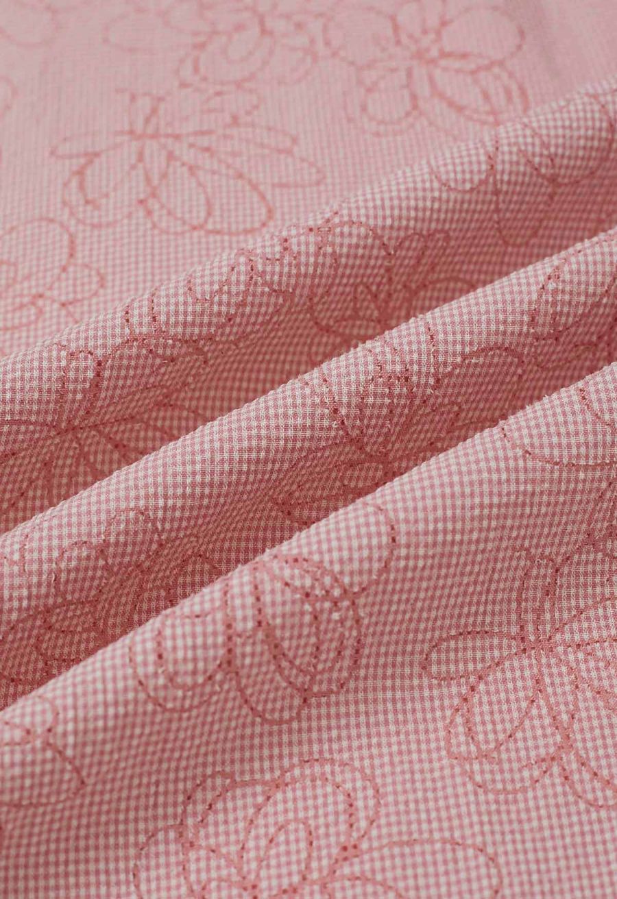 Flower Eyelet Gingham Shirred Cami Dress in Pink