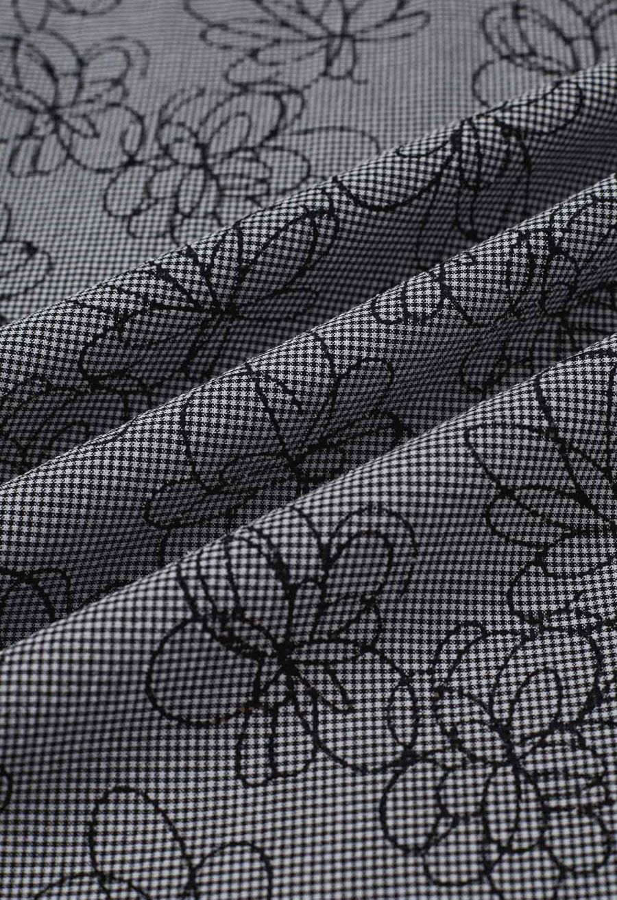 Flower Eyelet Gingham Shirred Cami Dress in Smoke