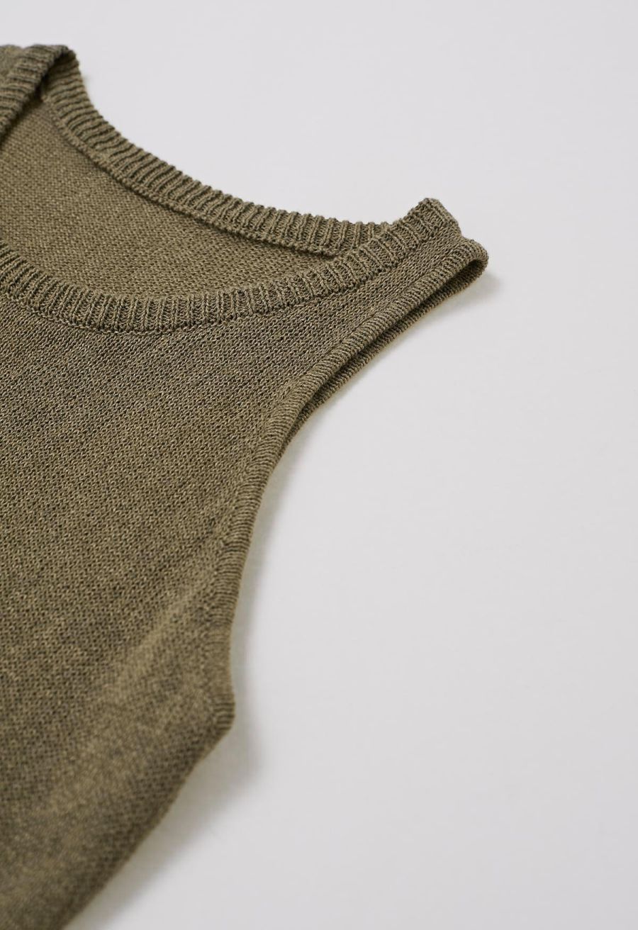 Crew Neck Sleeveless Cotton Crop Top in Olive