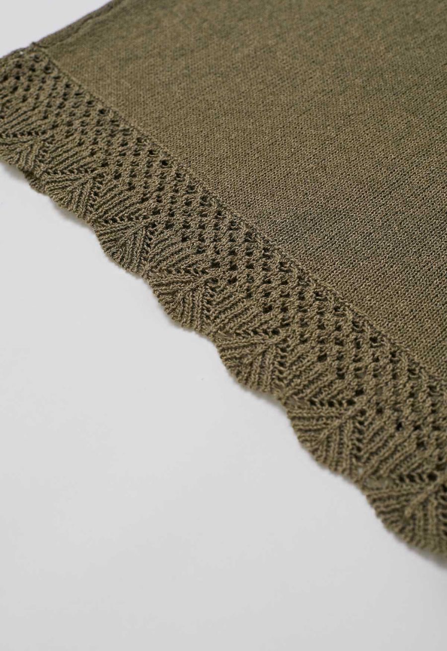Crew Neck Sleeveless Cotton Crop Top in Olive