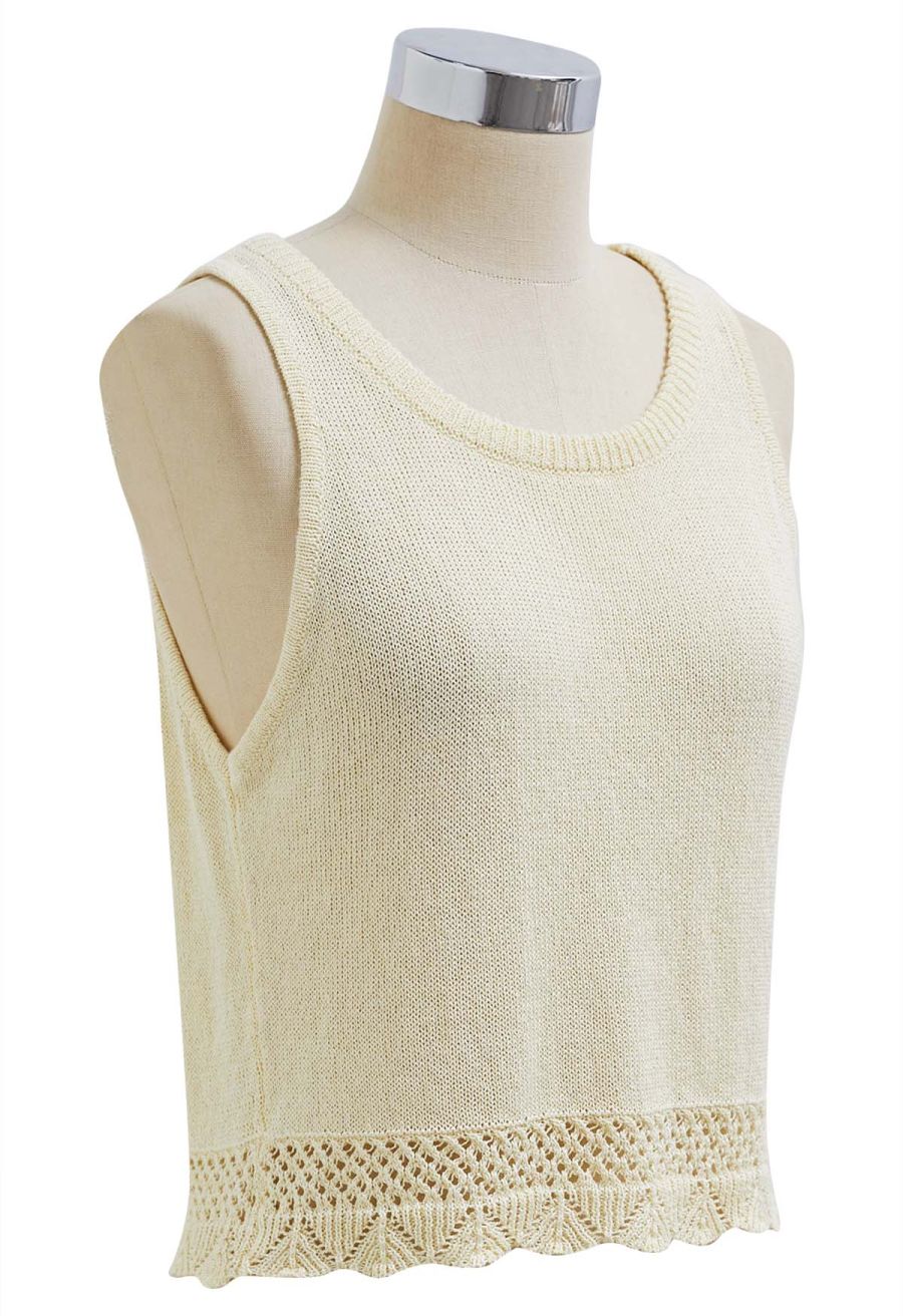 Crew Neck Sleeveless Cotton Crop Top in Light Yellow
