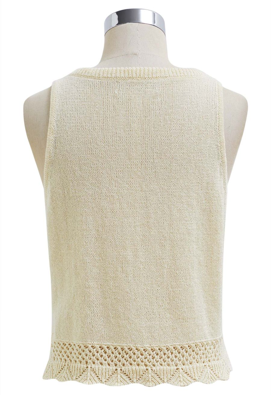 Crew Neck Sleeveless Cotton Crop Top in Light Yellow