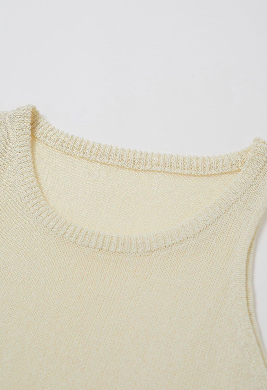 Crew Neck Sleeveless Cotton Crop Top in Light Yellow
