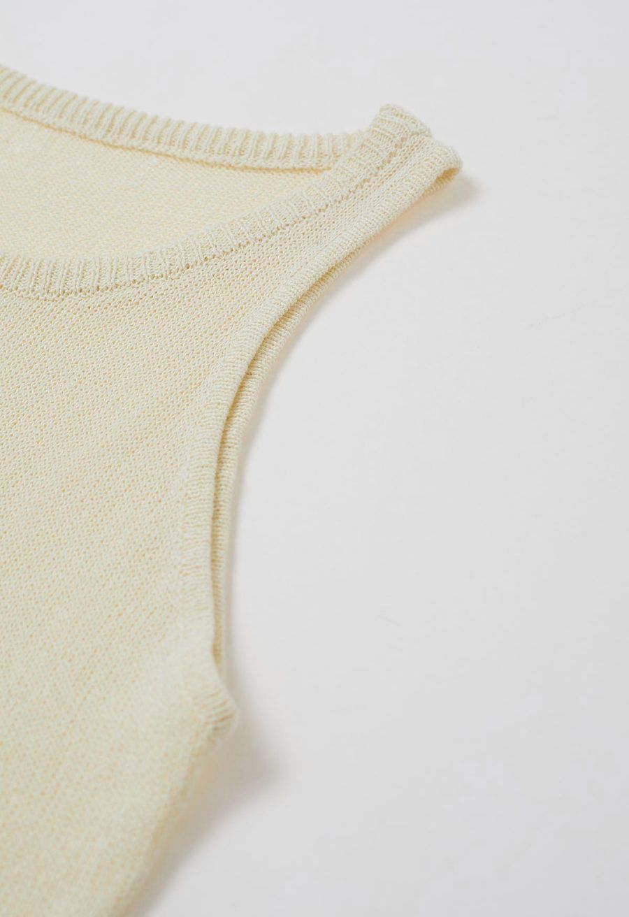 Crew Neck Sleeveless Cotton Crop Top in Light Yellow