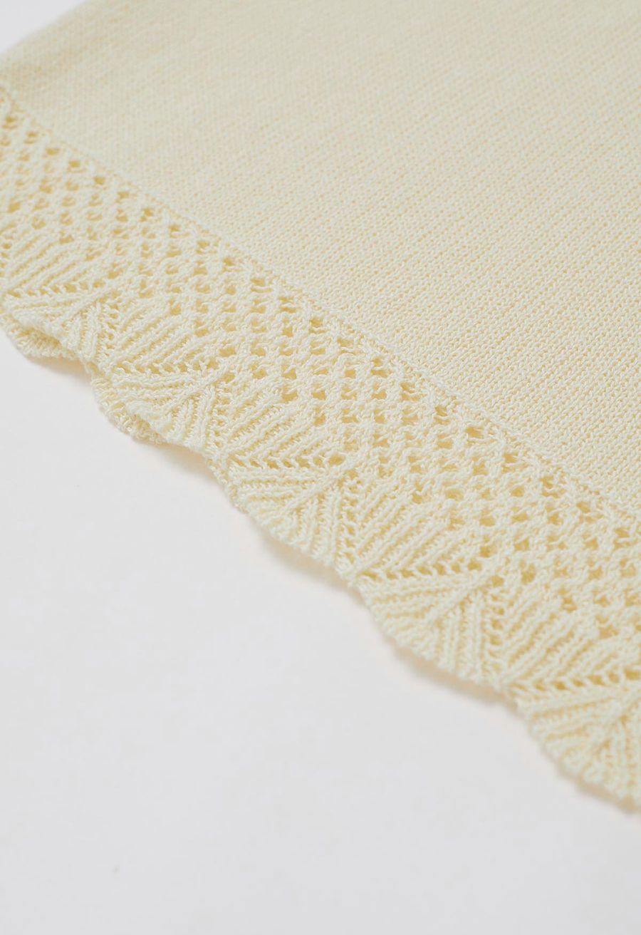 Crew Neck Sleeveless Cotton Crop Top in Light Yellow