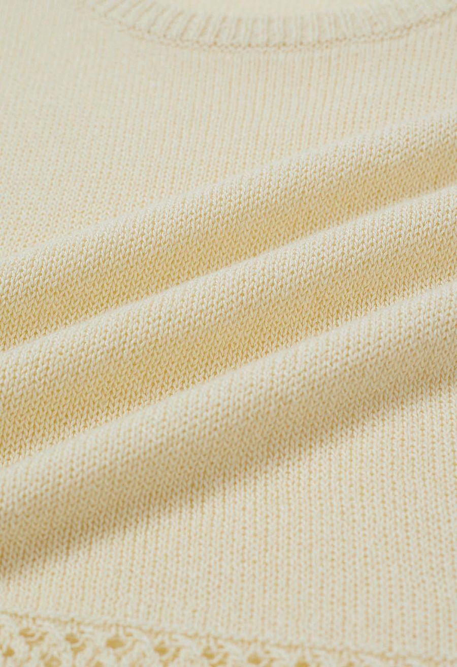 Crew Neck Sleeveless Cotton Crop Top in Light Yellow
