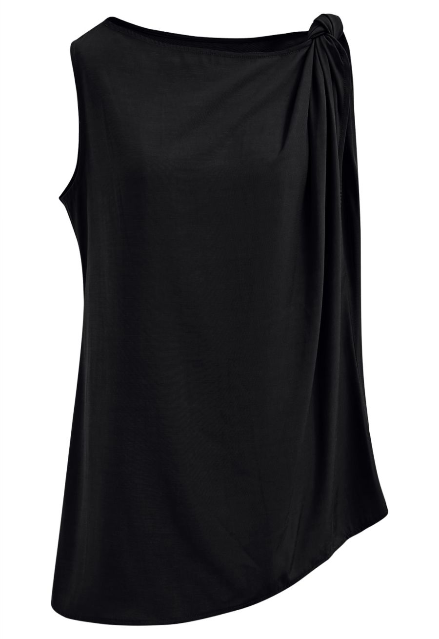 Knot Shoulder Longline Sleeveless Top in Black