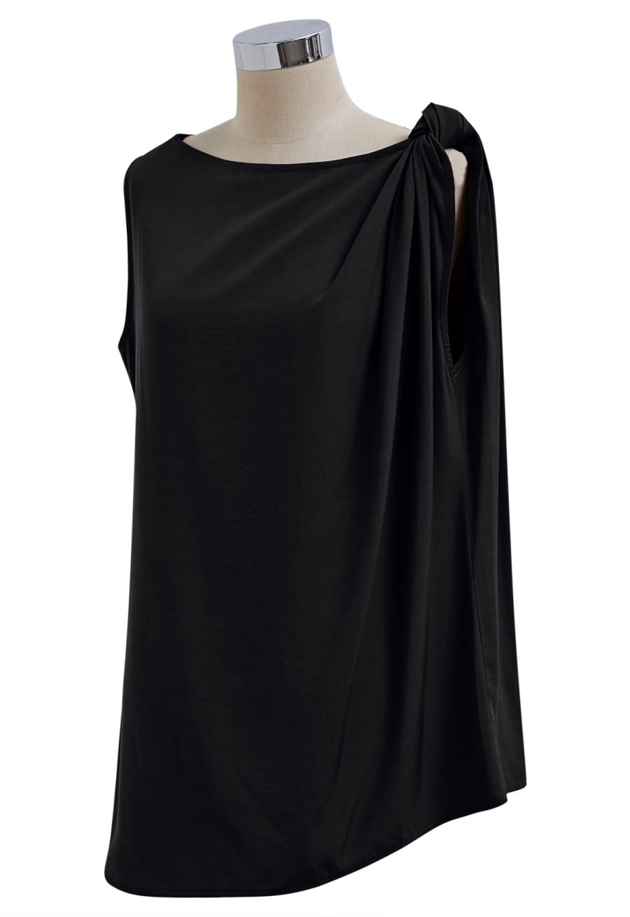 Knot Shoulder Longline Sleeveless Top in Black