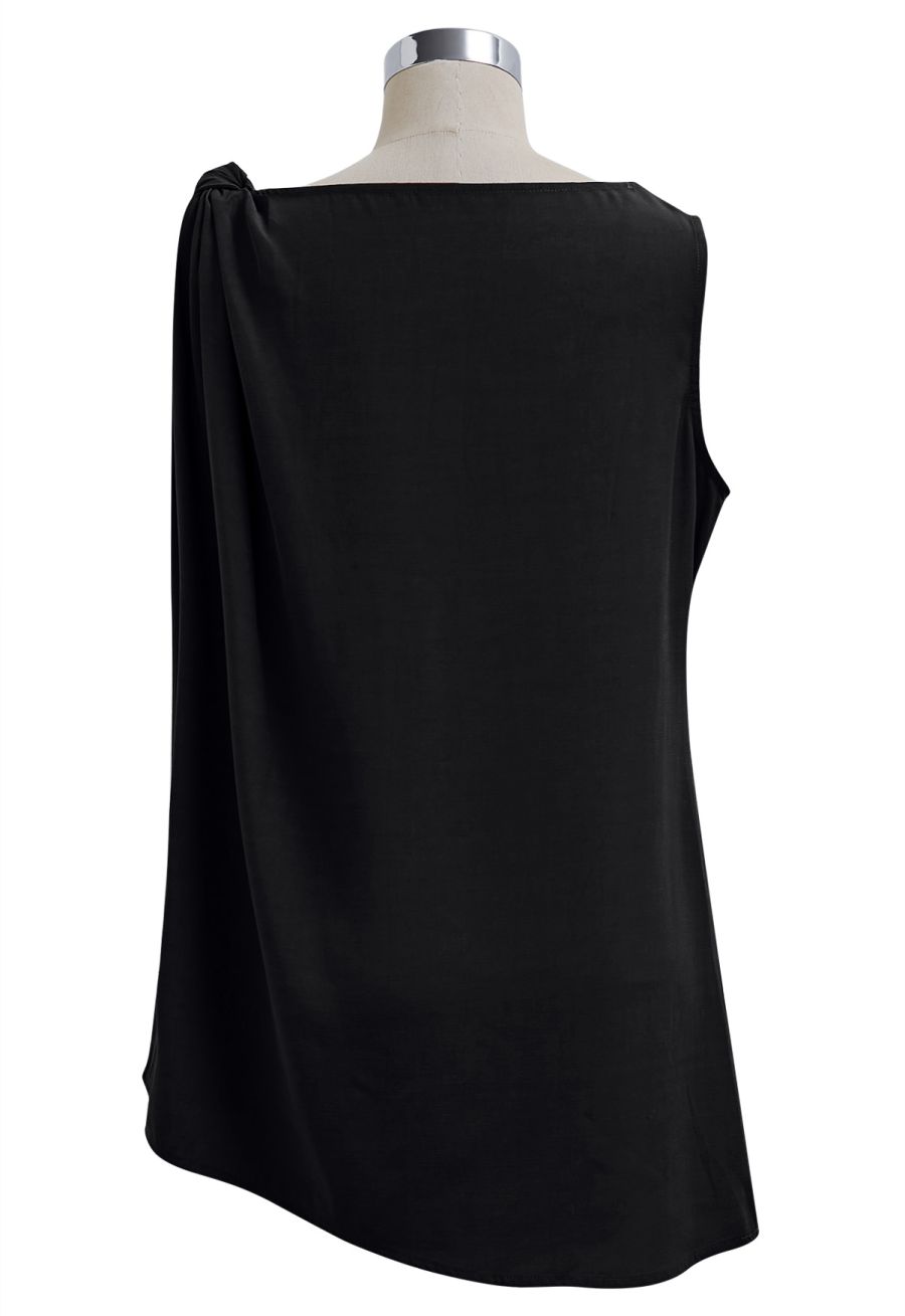 Knot Shoulder Longline Sleeveless Top in Black