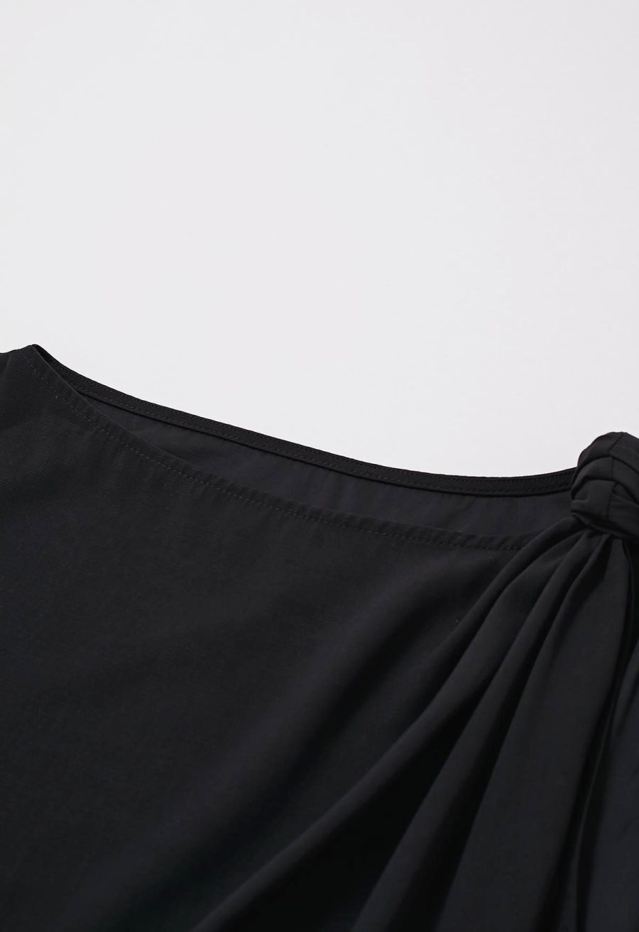 Knot Shoulder Longline Sleeveless Top in Black