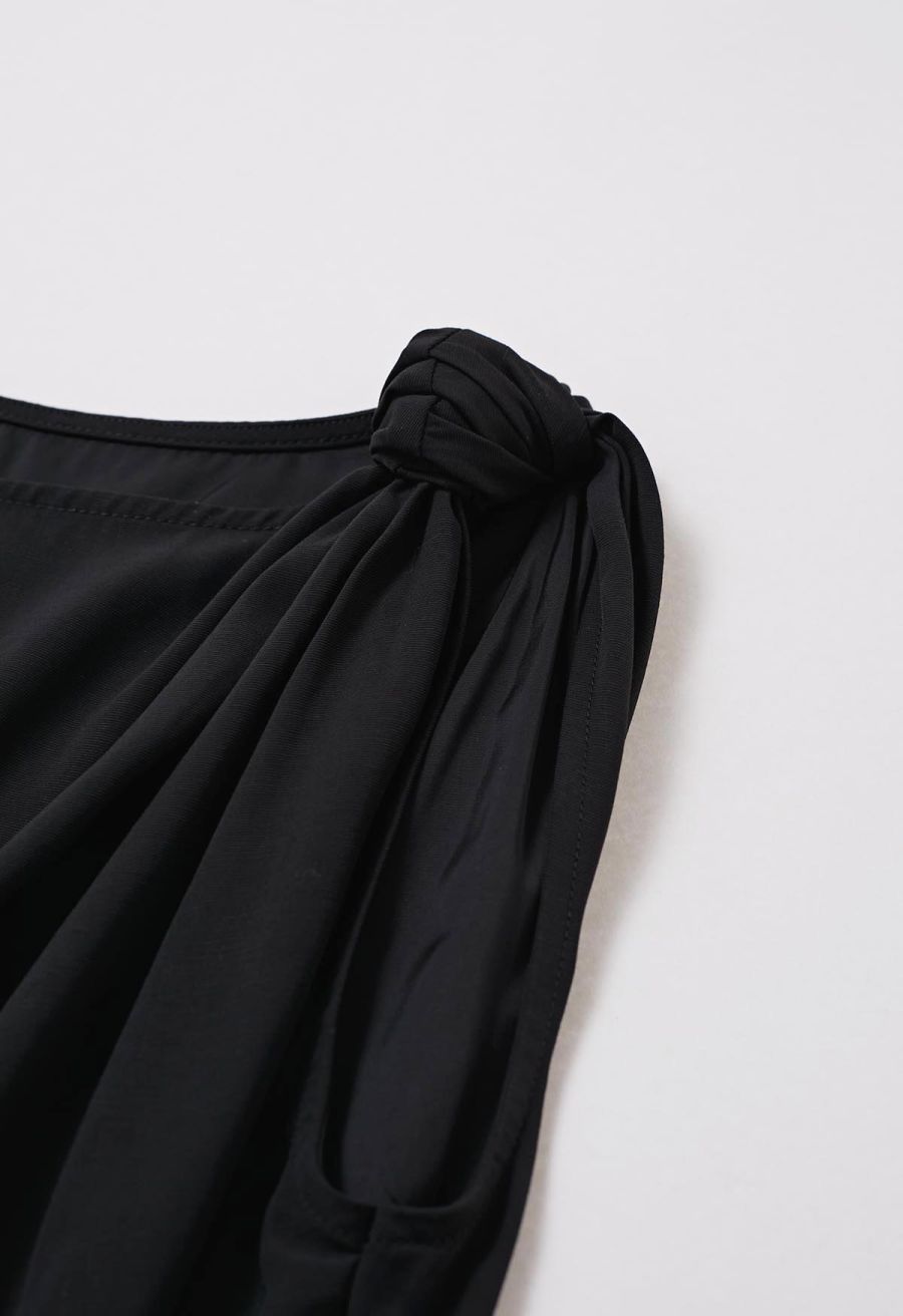 Knot Shoulder Longline Sleeveless Top in Black